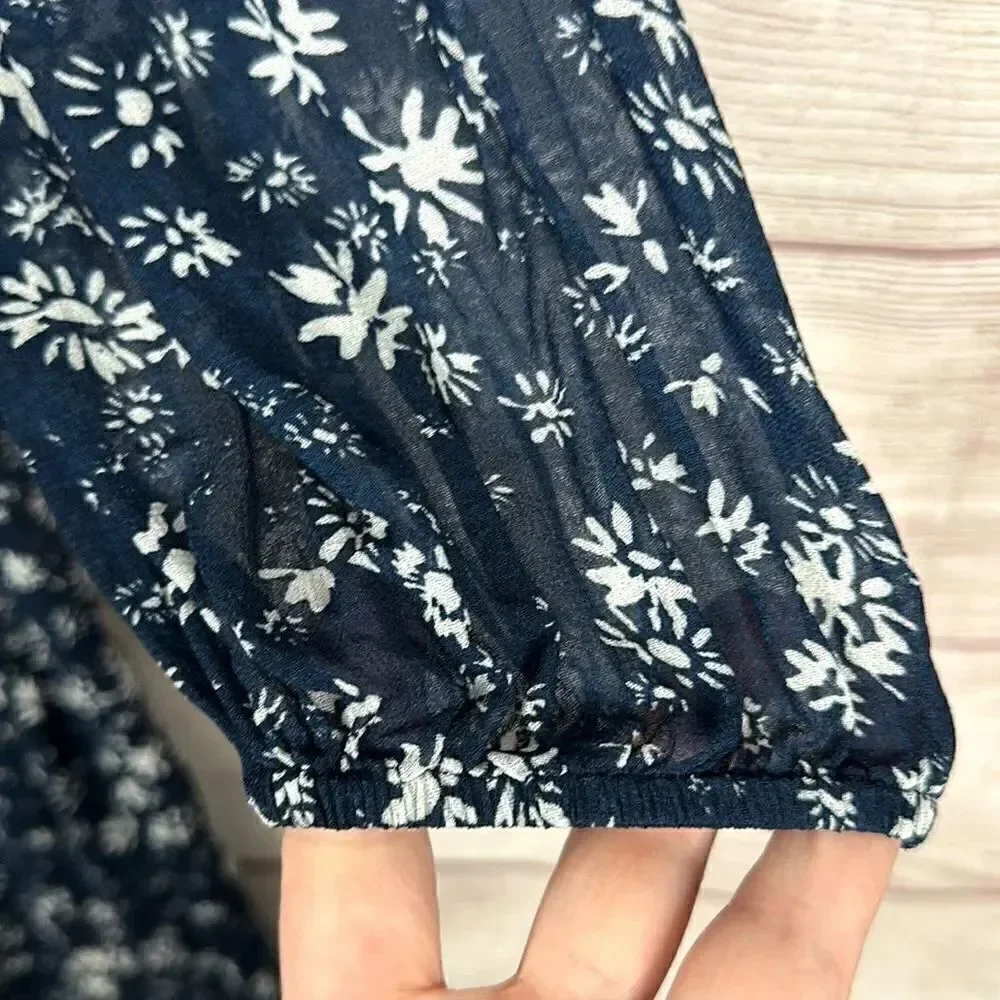 Free People Wallflower Midi Chiffon Dress Navy/White Flared Semi Sheer size S